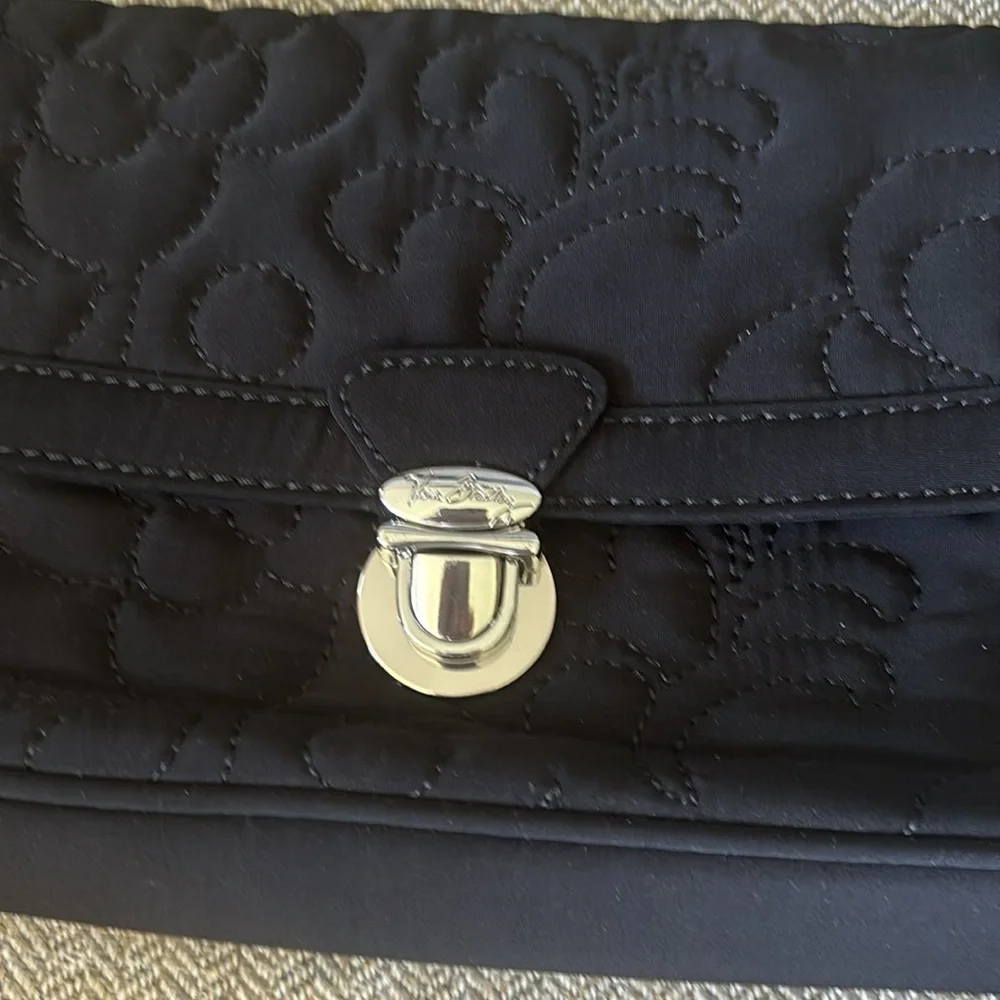 Vera Bradley Black‎ Embroidered Floral Lined Buckle Closure Shoulder Bag